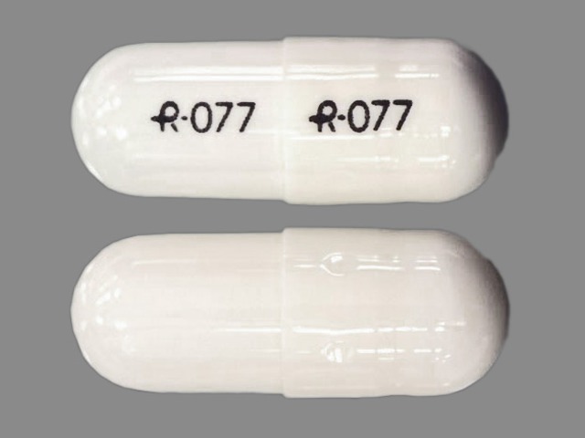 White Capsule pill with imprint R;077 — Temazepam Temazepam 30 mg; (view 2)