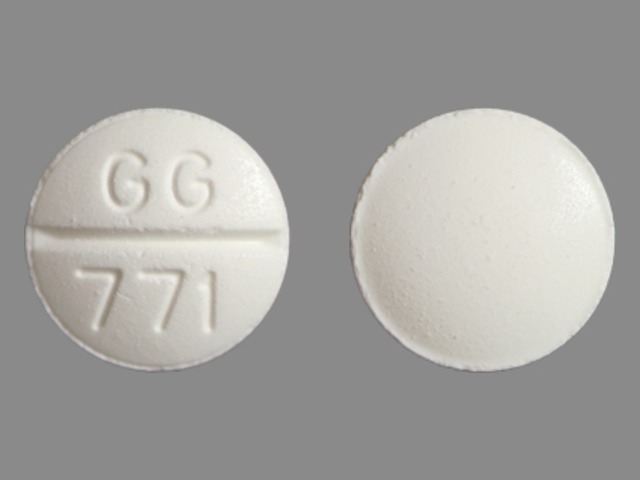 White Round pill with imprint GG771 — Glipizide Glipizide 5 mg; (view 2)