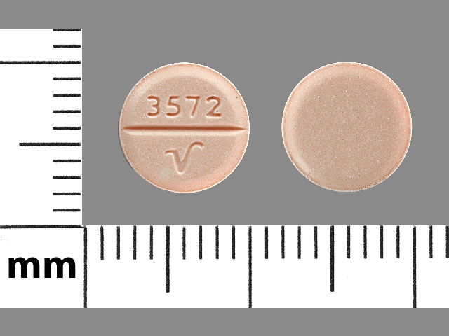 Orange Round pill with imprint 3572;V — Hydrochlorothiazide Hydrochlorothiazide 50 mg; (view 2)