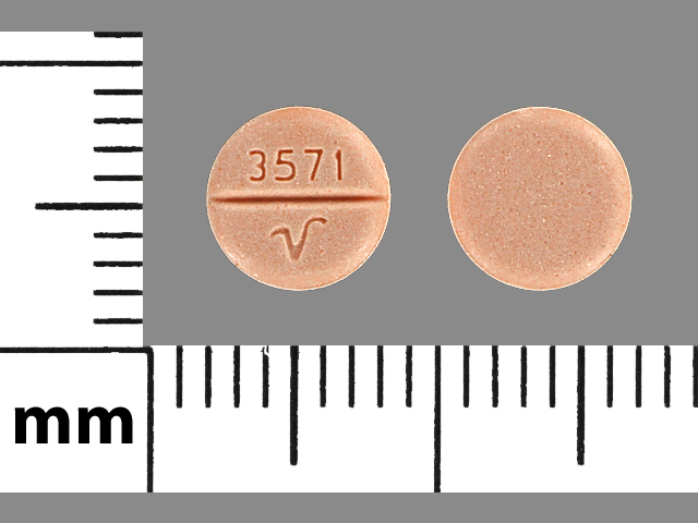 Orange Round pill with imprint 3571;V — Hydrochlorothiazide Hydrochlorothiazide 25 mg; (view 4)