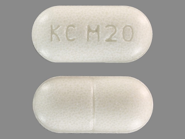 White Oval pill with imprint KC;M20 — Klor-con m Potassium chloride 1500 mg; (view 3)