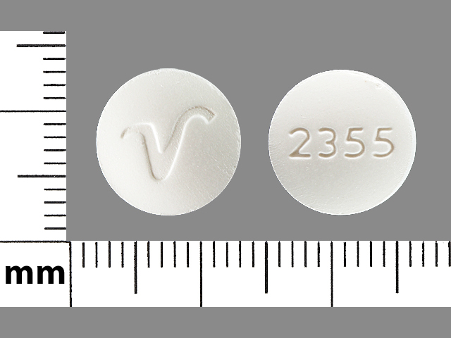 White Round pill with imprint 2355;V — Butalbital, acetaminophen and caffeine Butalbital 50 mg;acetaminophen 325 mg;caffeine 40 mg; (view 2)
