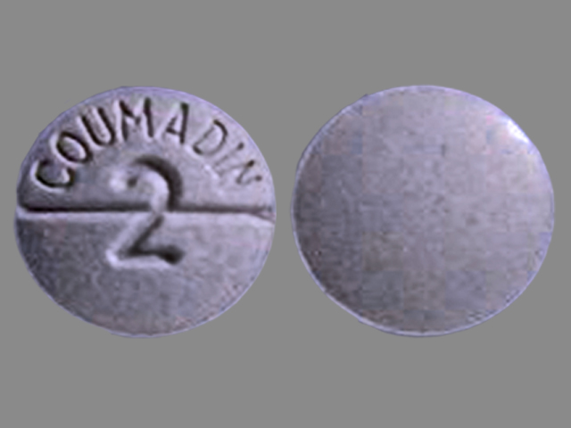 Purple Round pill with imprint 2;COUMADIN — Coumadin Warfarin sodium 2 mg; (view 2)