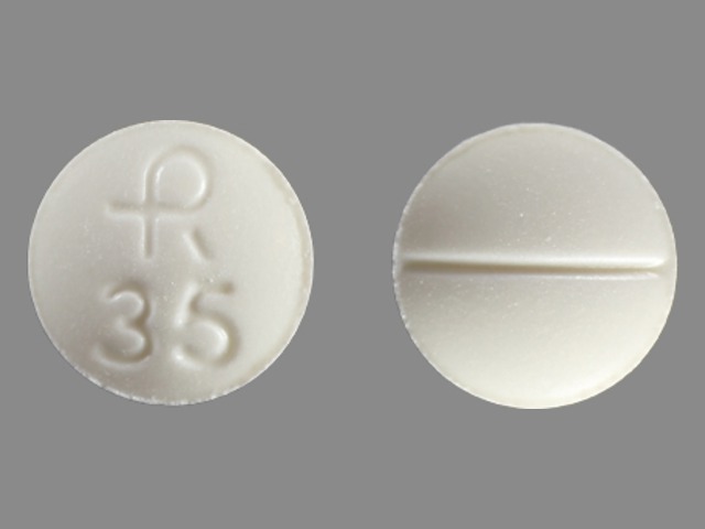 White Round pill with imprint R;35 — Clonazepam Clonazepam 2 mg; (view 2)