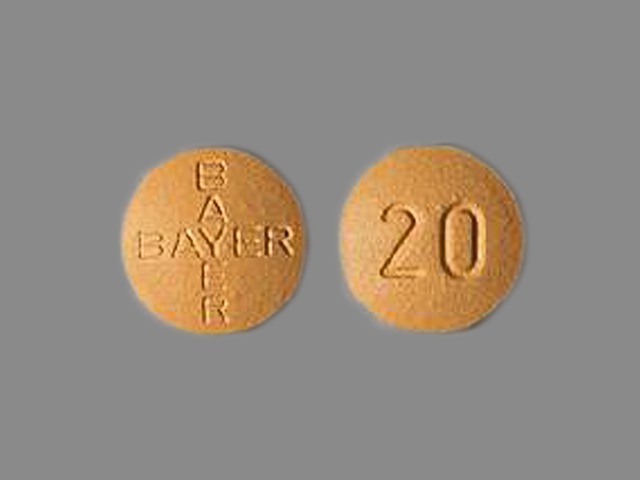 Orange Round pill with imprint BAYER;20 — Levitra Vardenafil hydrochloride 20 mg; (view 2)
