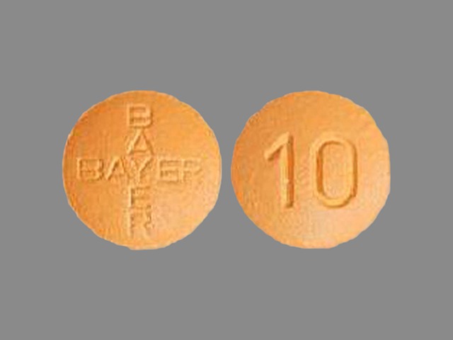 Orange Round pill with imprint BAYER;10 — Levitra Vardenafil hydrochloride 10 mg; (view 2)