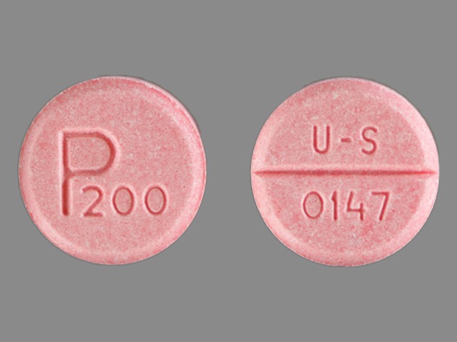 Pink Round pill with imprint P200;U;S;0147 — Pacerone Amiodarone hydrochloride 200 mg; (view 2)