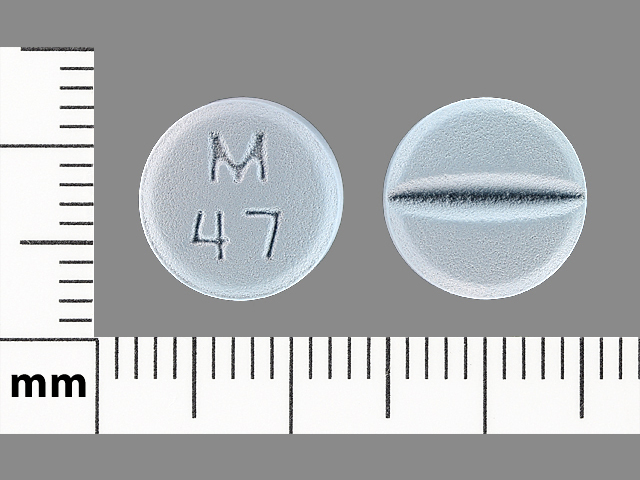Blue Round pill with imprint M;47 — Metoprolol tartrate Metoprolol tartrate 100 mg; (view 3)