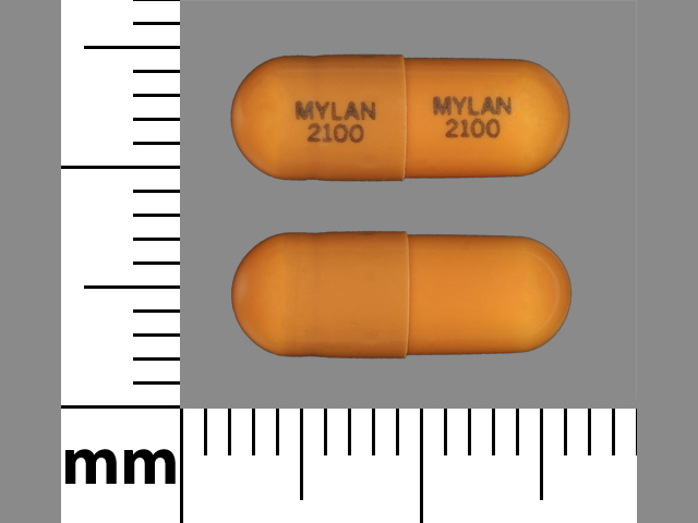 Brown Capsule pill with imprint MYLAN;2100 — Loperamide hydrochloride Loperamide hydrochloride 2 mg; (view 2)