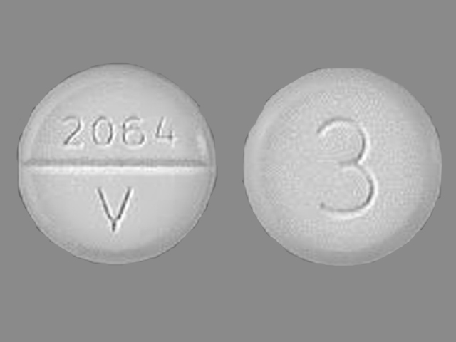 White Round pill with imprint 2064;V;3 — Acetaminophen and codeine Codeine phosphate 30 mg;acetaminophen 300 mg; (view 2)