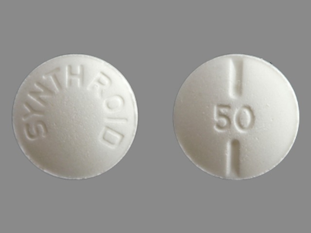 White Round pill with imprint SYNTHROID;50 — Synthroid Levothyroxine sodium 50 ug; (view 2)