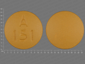 Yellow Round pill with imprint A;151 — Nifedipine Nifedipine 60 mg; (view 3)