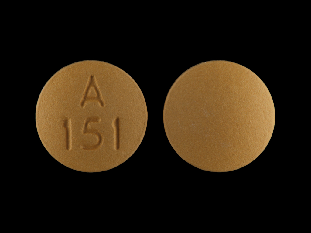 Yellow Round pill with imprint A;151 — Nifedipine Nifedipine 60 mg; (view 2)