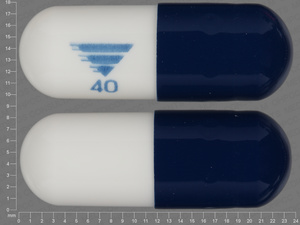 Blue;white Capsule pill with imprint 40 — Omeprazole/sodium bicarbonate Omeprazole 40 mg;sodium bicarbonate 1100 mg; (view 3)