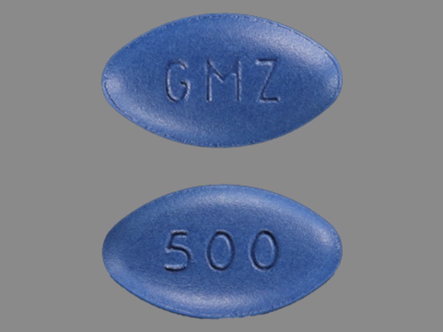 Blue Oval pill with imprint GMZ;500 — Glumetza Metformin hydrochloride 500 mg; (view 2)