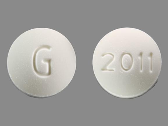 White Round pill with imprint G;2011 — Orphenadrine citrate Orphenadrine citrate 100 mg; (view 5)