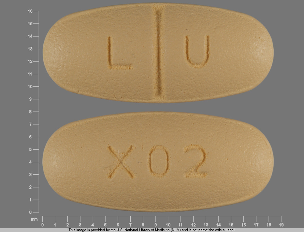Yellow Oval pill with imprint L;U;X02 — Levetiracetam 500 mg (view 2)