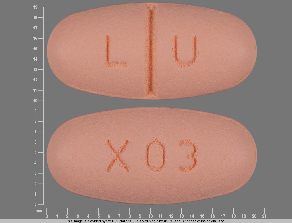 Orange Oval pill with imprint L;U;X03 — Levetiracetam 750 mg (view 2)