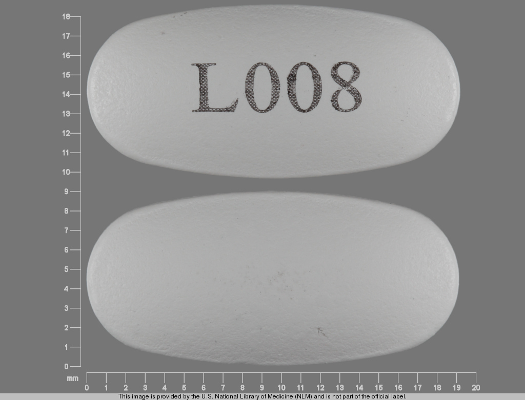 White Oval pill with imprint L008 — Levetiracetam 500 mg (view 2)