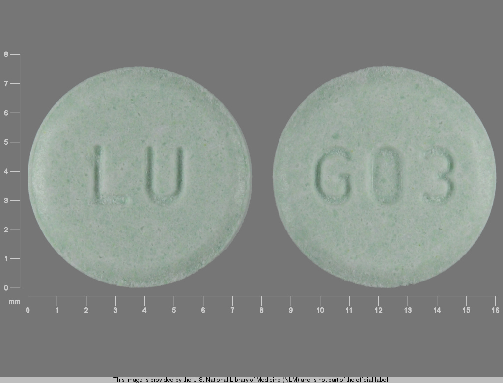 Green Round pill with imprint LU;G03 — Lovastatin 40 mg (view 2)