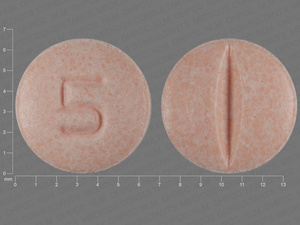 Pink Round pill with imprint 5 — Lisinopril Lisinopril 5 mg; (view 3)