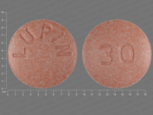 Red Round pill with imprint LUPIN;30 — Lisinopril Lisinopril 30 mg; (view 2)