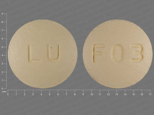 Yellow Round pill with imprint LU;F03 — Quinapril Quinapril hydrochloride 20 mg; (view 3)