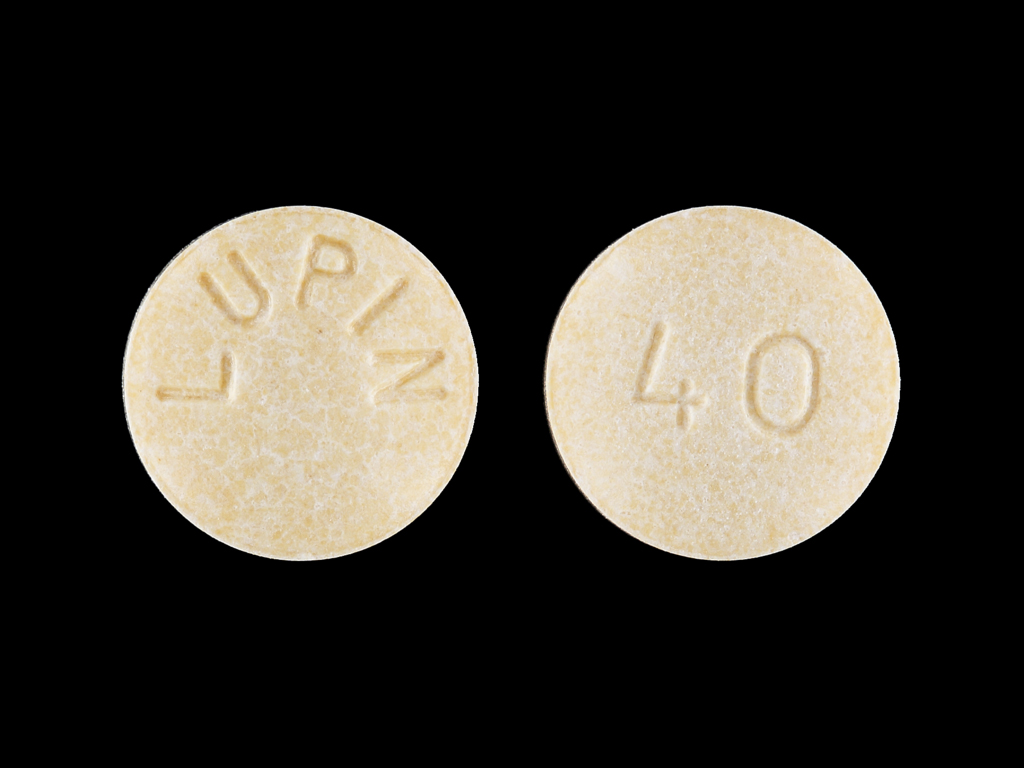 Yellow Round pill with imprint LUPIN;40 — Lisinopril Lisinopril 40 mg; (view 2)