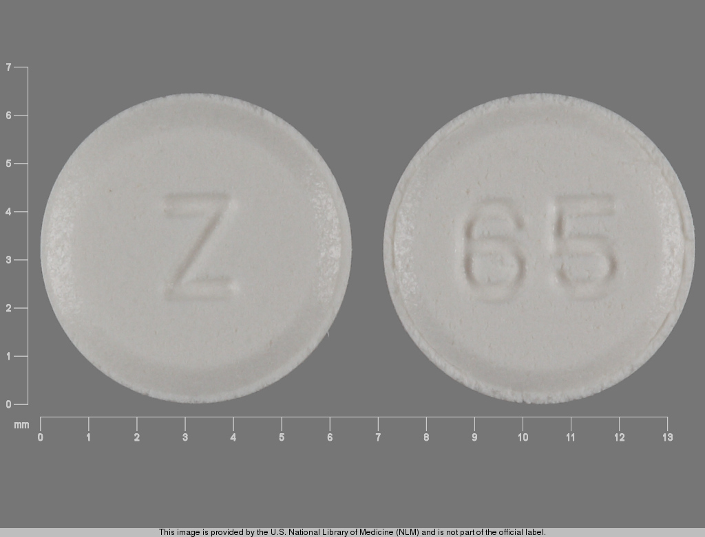 White Round pill with imprint Z;65 — Atenolol 25 mg (view 2)
