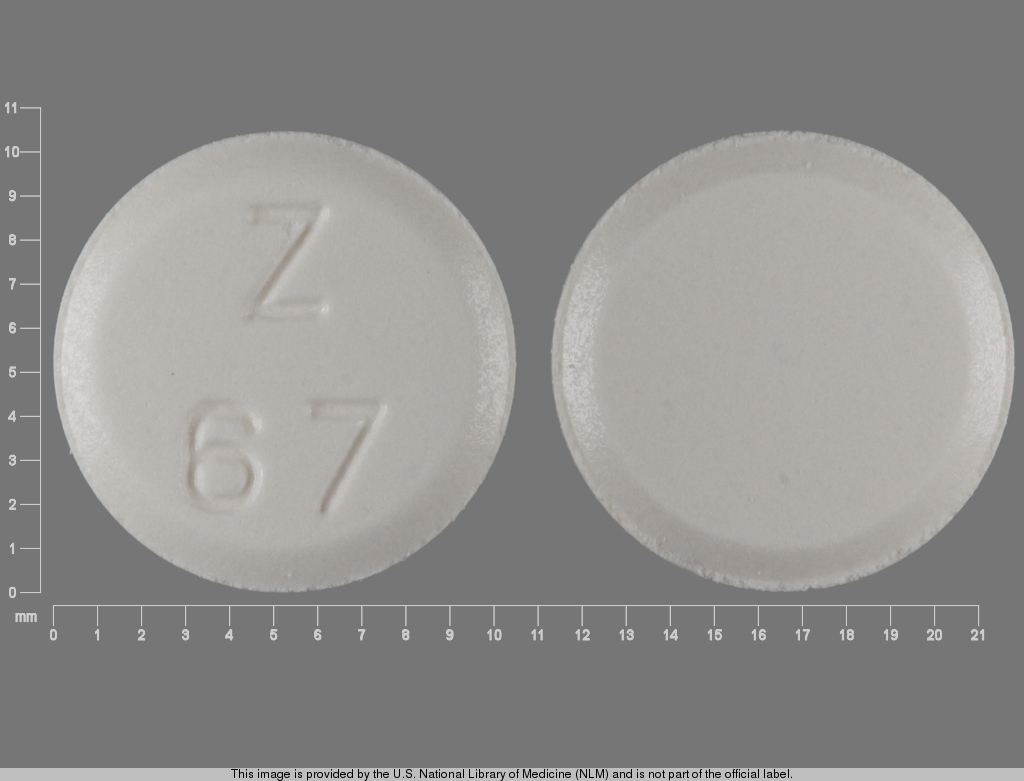 White Round pill with imprint Z;67 — Atenolol 100 mg (view 2)