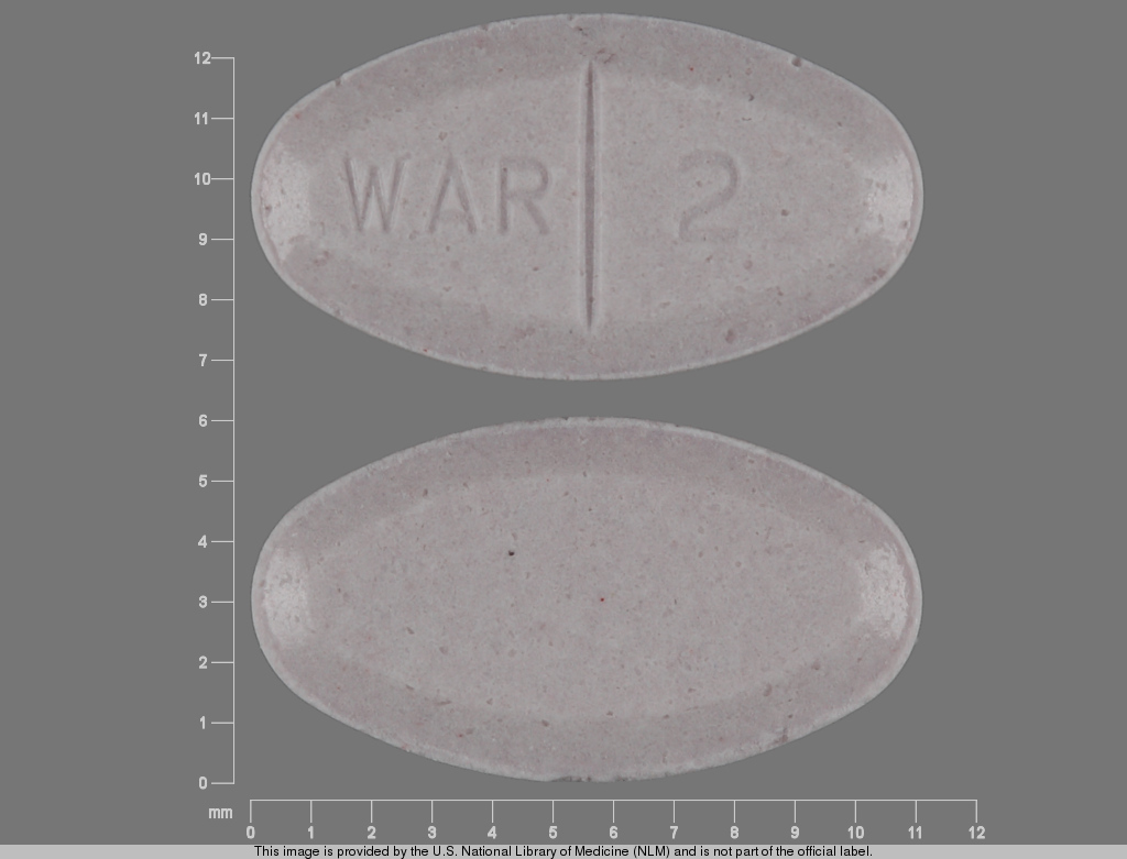 Purple Oval pill with imprint WAR;2 — Warfarin sodium 2 mg (view 2)