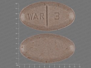 Brown Oval pill with imprint WAR;3 — Warfarin sodium Warfarin sodium 3 mg; (view 2)