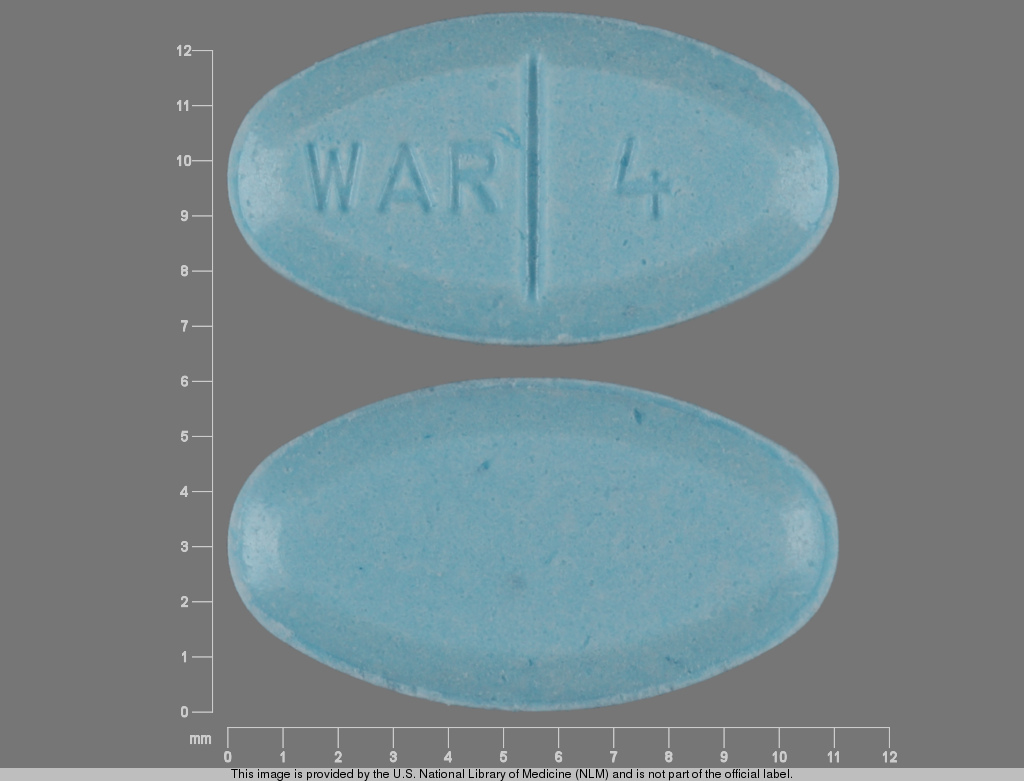Blue Oval pill with imprint WAR;4 — Warfarin sodium 4 mg (view 2)