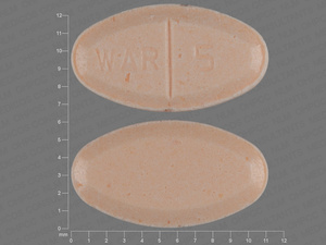Orange Oval pill with imprint WAR;5 — Warfarin sodium Warfarin sodium 5 mg; (view 2)
