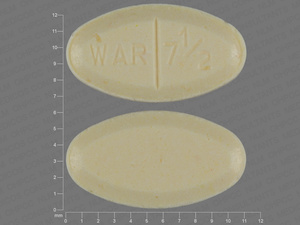 Yellow Oval pill with imprint WAR;7;1;2 — Warfarin sodium Warfarin sodium 7.5 mg; (view 2)