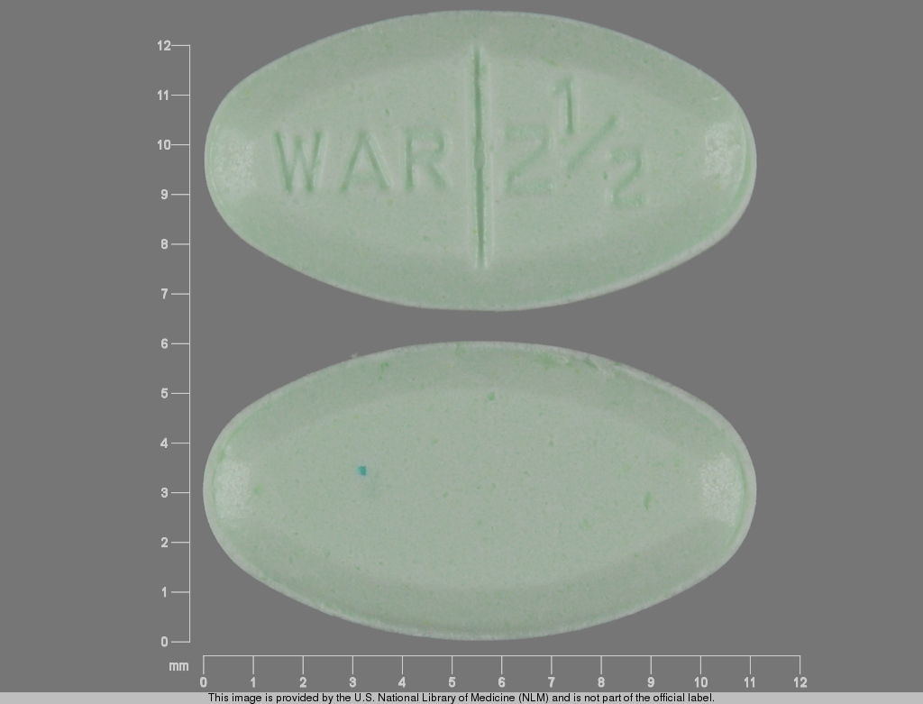 Green Oval pill with imprint WAR;2;1;2 — Warfarin sodium 2.5 mg (view 2)