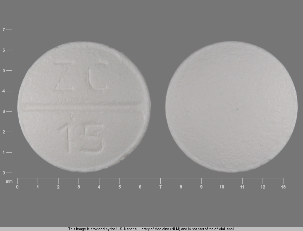 White Round pill with imprint ZC;15 — Paroxetine Paroxetine hydrochloride hemihydrate 10 mg; (view 2)