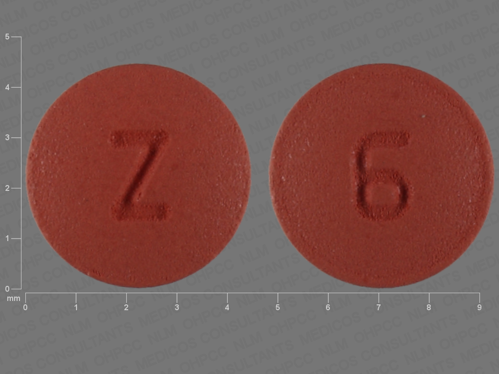 Red Round pill with imprint Z;6 — Risperidone Risperidone 0.5 mg; (view 2)