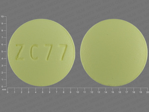 Yellow Round pill with imprint ZC;77 — Risperidone Risperidone 3 mg; (view 2)