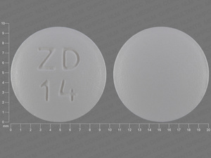 White Round pill with imprint ZD;14 — Topiramate Topiramate 100 mg; (view 2)