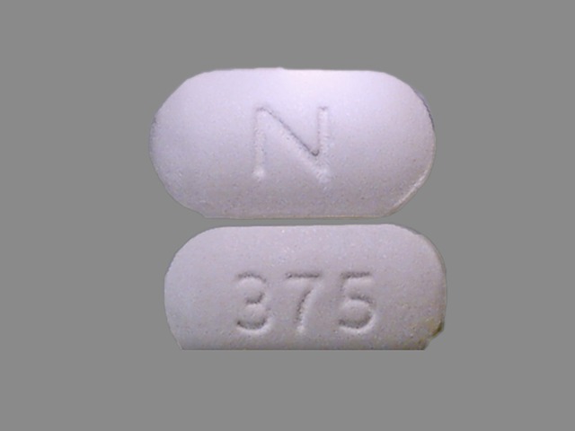 White Capsule pill with imprint N;375 — Naprelan Naproxen sodium 375 mg; (view 3)