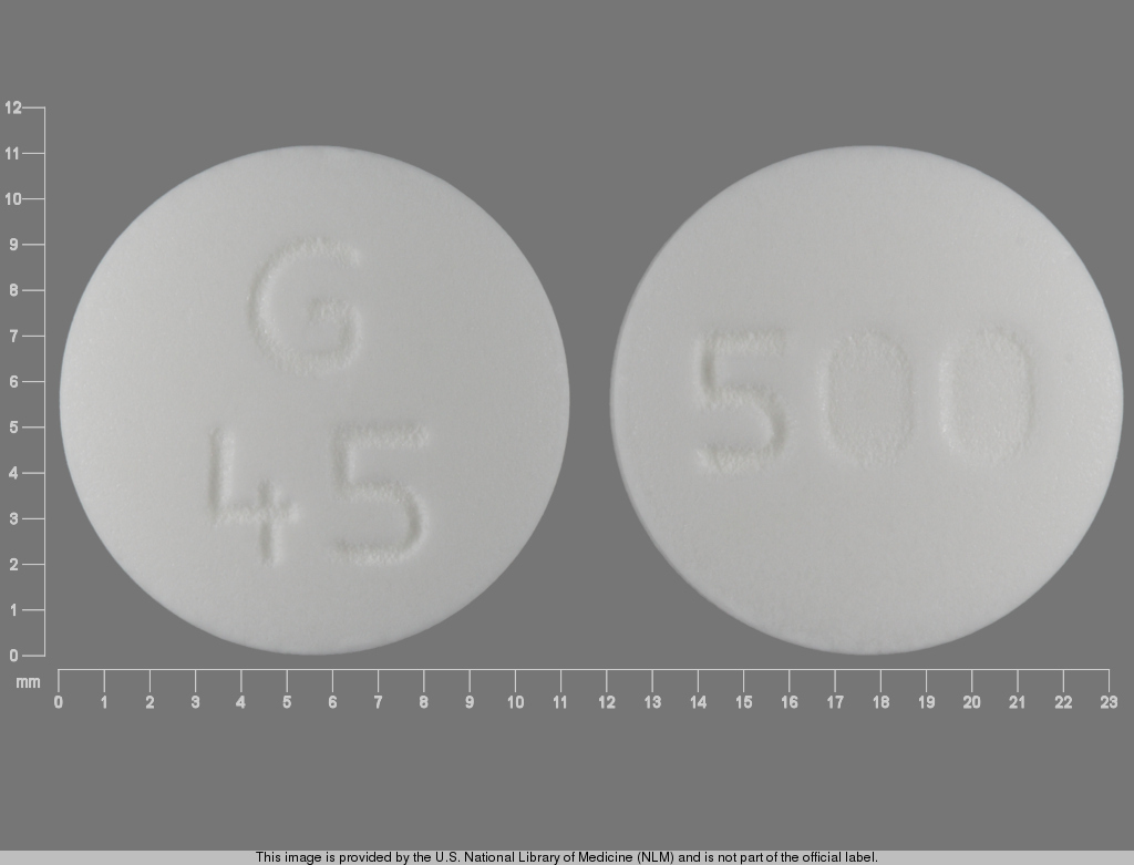 White Round pill with imprint G;45;500 — Metformin hydrochloride 500 mg (view 3)