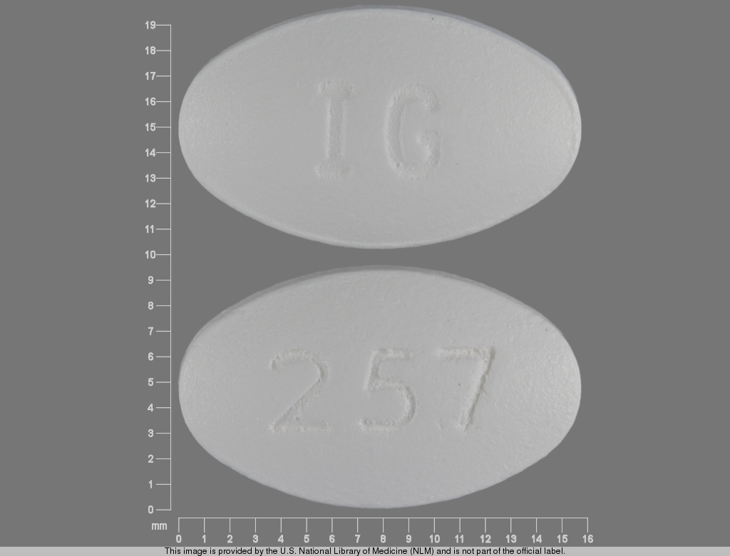White Oval pill with imprint IG;257 — Nabumetone Nabumetone 500 mg; (view 2)