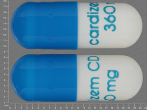Blue, white Capsule pill with imprint cardizem;CD;360;mg — Diltiazem hydrochloride 360 mg (view 3)