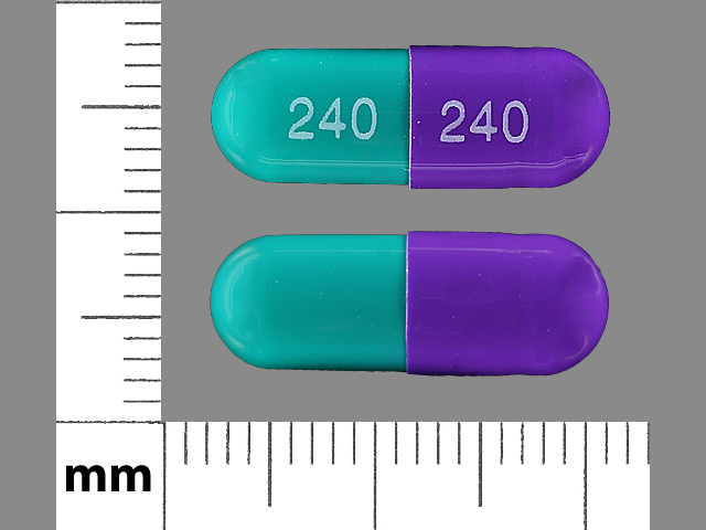 Blue;purple Capsule pill with imprint 240 — Diltiazem hydrochloride Diltiazem hydrochloride 240 mg (view 2)