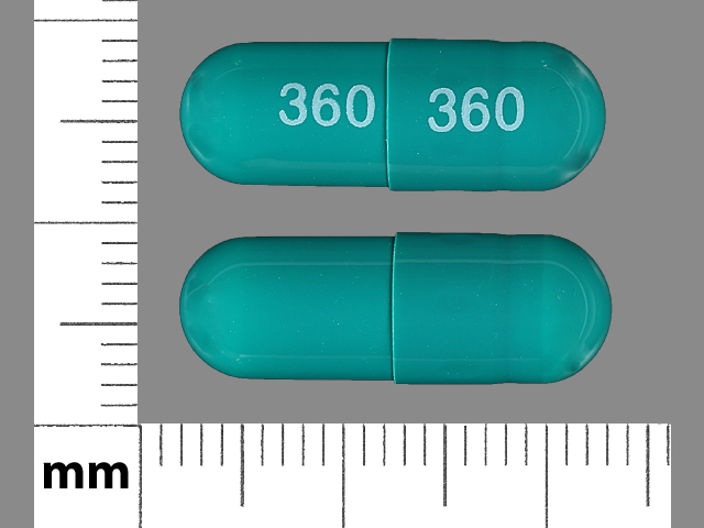 Blue;green Capsule pill with imprint 360 — Diltiazem hydrochloride Diltiazem hydrochloride 360 mg (view 3)