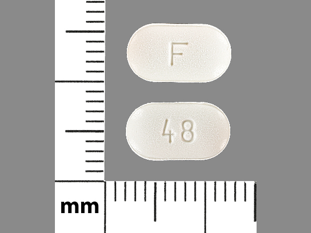 White Oval pill with imprint F;48 — Fenofibrate 48 mg (view 4)