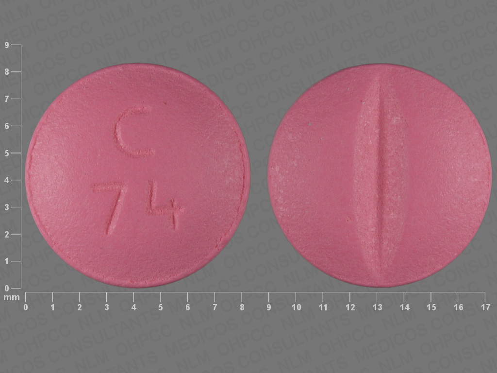 Pink Round pill with imprint C;74 — Metoprolol tartrate Metoprolol tartrate 50 mg; (view 5)