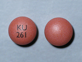 Pink Round pill with imprint KU;261 — Nifedipine Nifedipine 60 mg; (view 3)