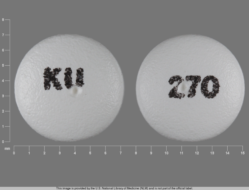 White Round pill with imprint KU;270 — Oxybutynin chloride Oxybutynin chloride 5 mg; (view 2)